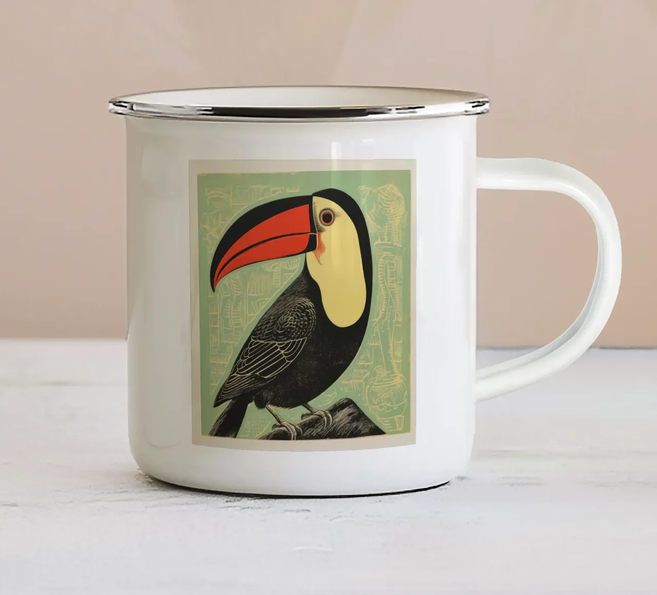 Tucano verde 4 tazza in smalto da Minimal Animal Art