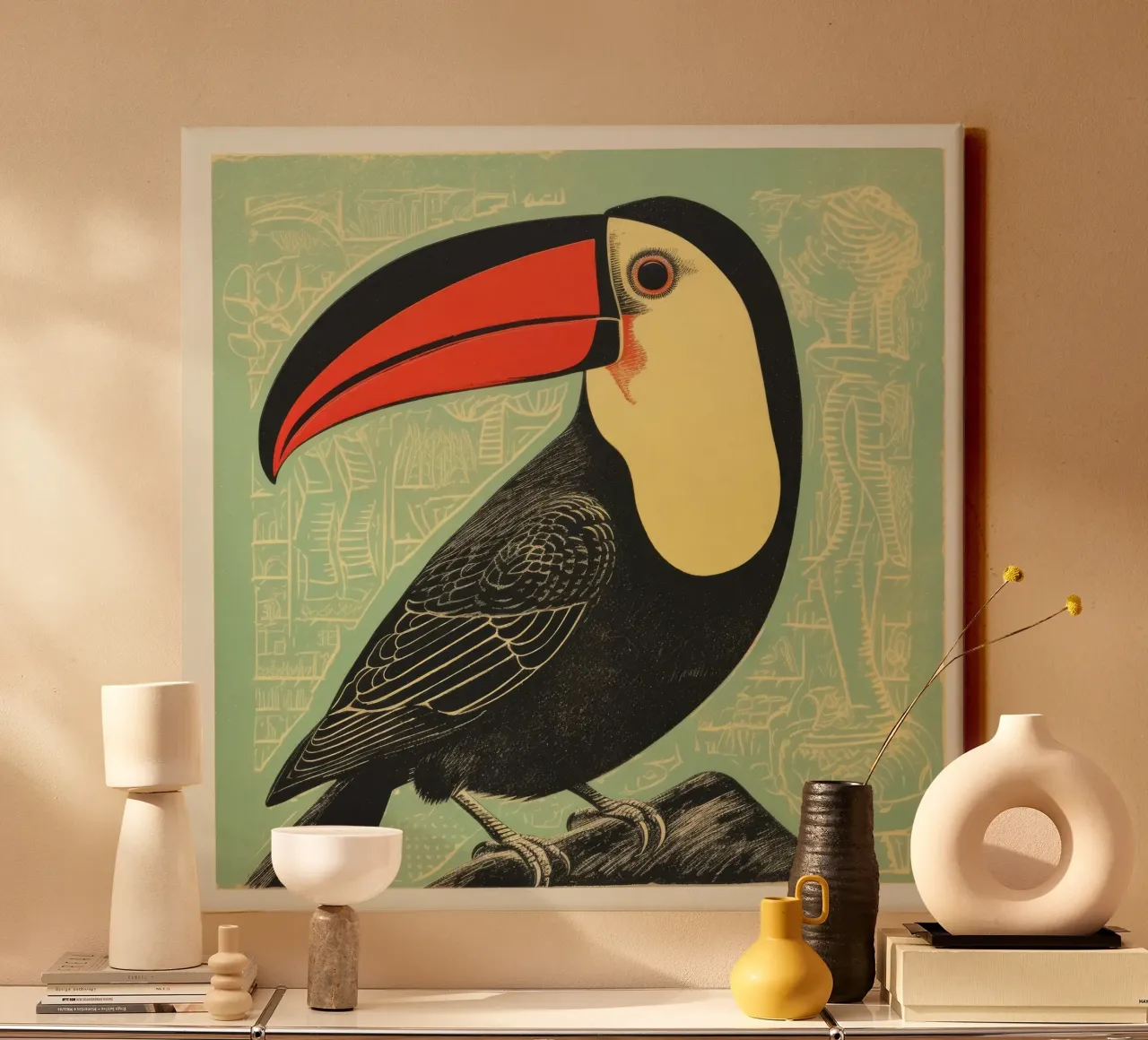 Green Toucan 4 canvas by Minimal Animal Art