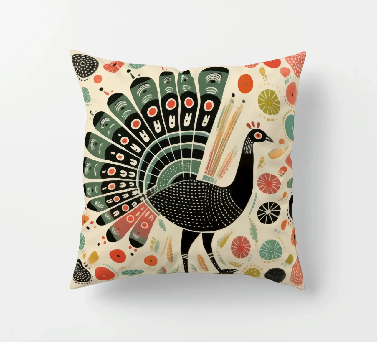 Green Turkey 2 decorative cushion by Minimal Animal Art