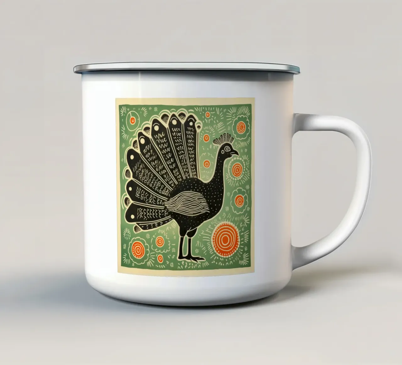 Tacchino verde 3 tazza in smalto da Minimal Animal Art