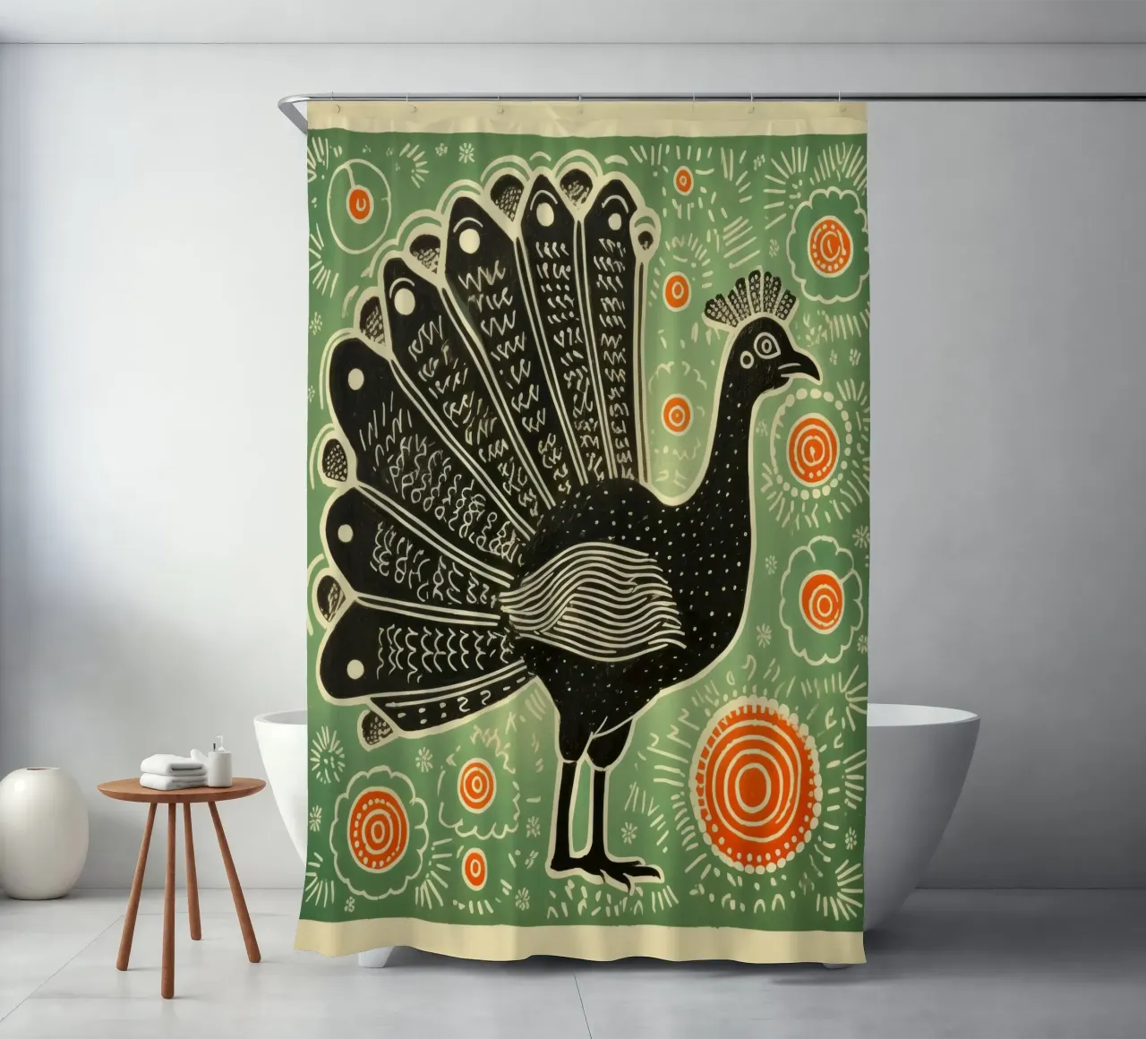 Green Turkey 3 shower curtain by Minimal Animal Art