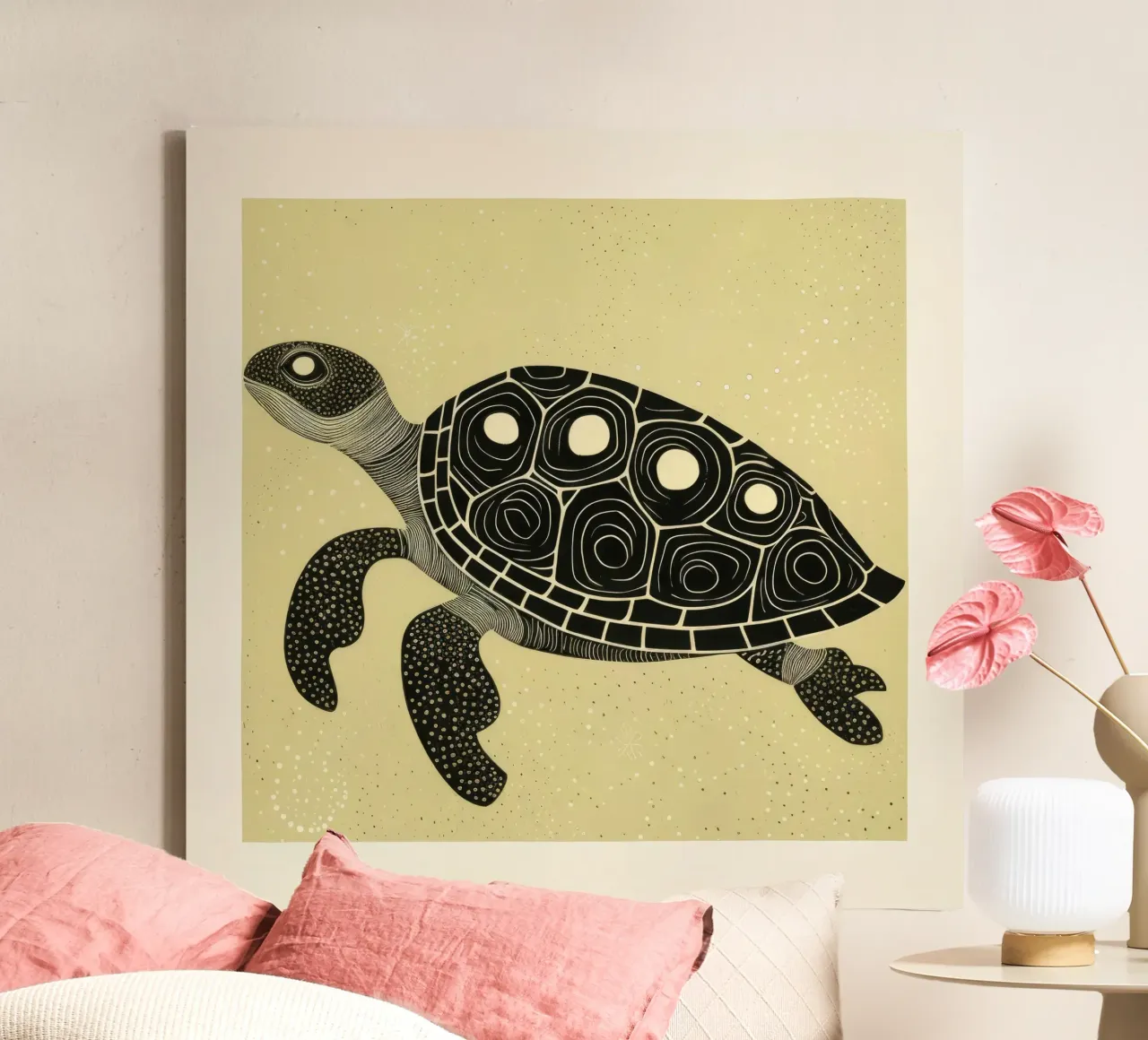 Groene schildpad 1 canvas met Baklijst van Minimal Animal Art
