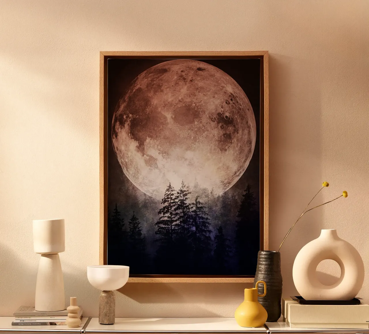 Luna Acuarela Arte lienzo con Marco flotante de kaiyaraiya