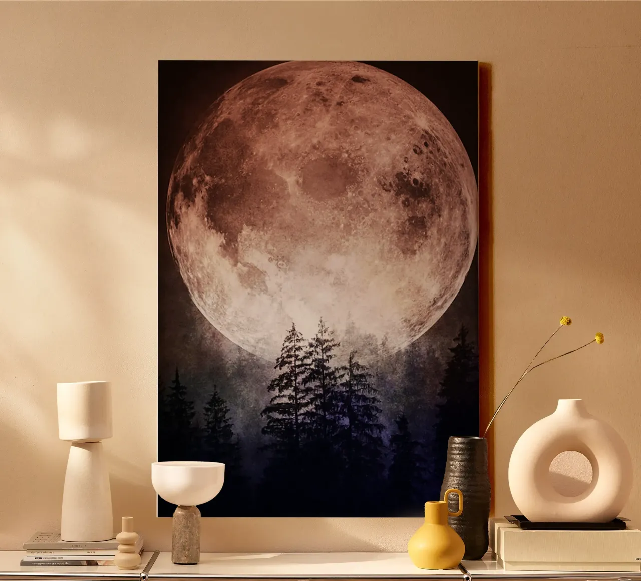 Luna Acuarela Arte lienzo con Marco flotante de kaiyaraiya