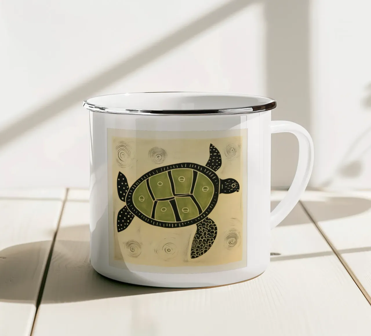 Groene schildpad 2 emaille mok van Minimal Animal Art
