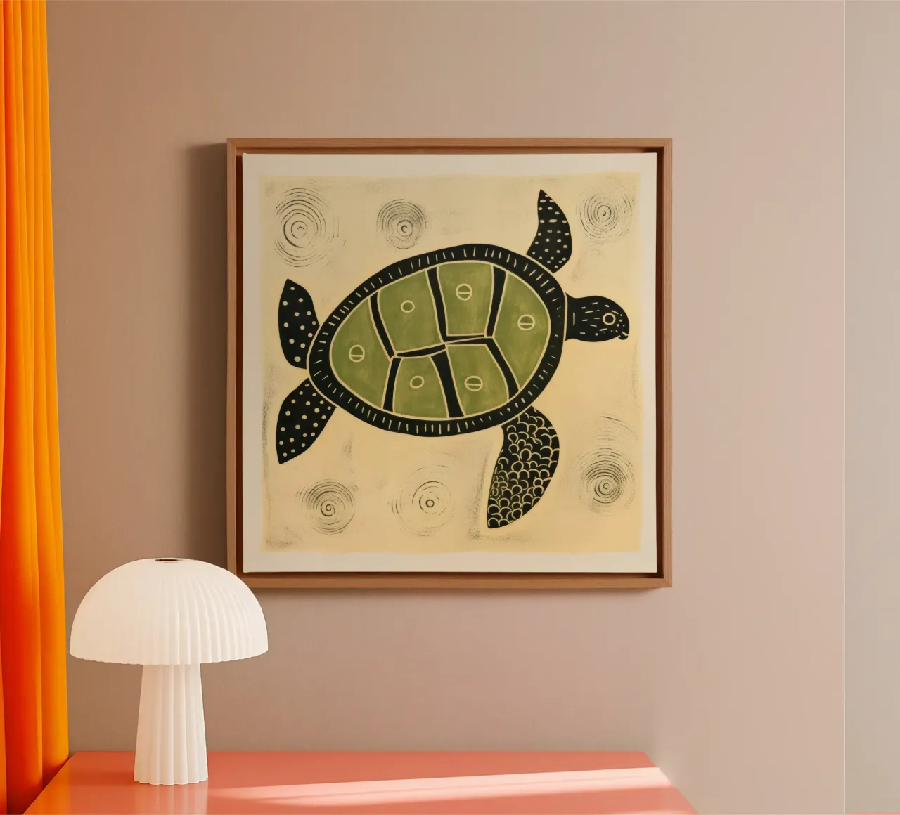 Groene schildpad 2 canvas met Baklijst van Minimal Animal Art