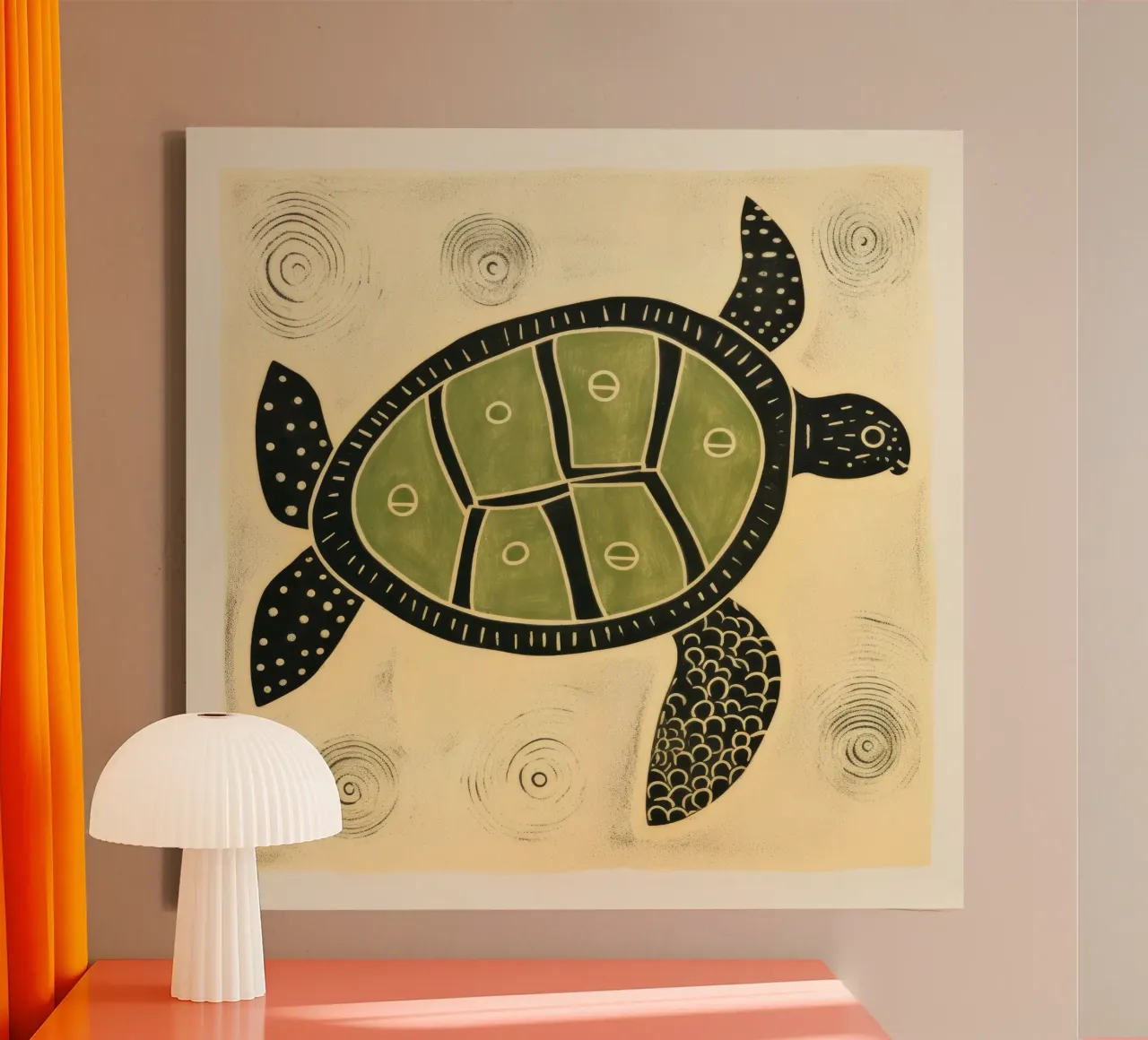Groene schildpad 2 canvas met Baklijst van Minimal Animal Art