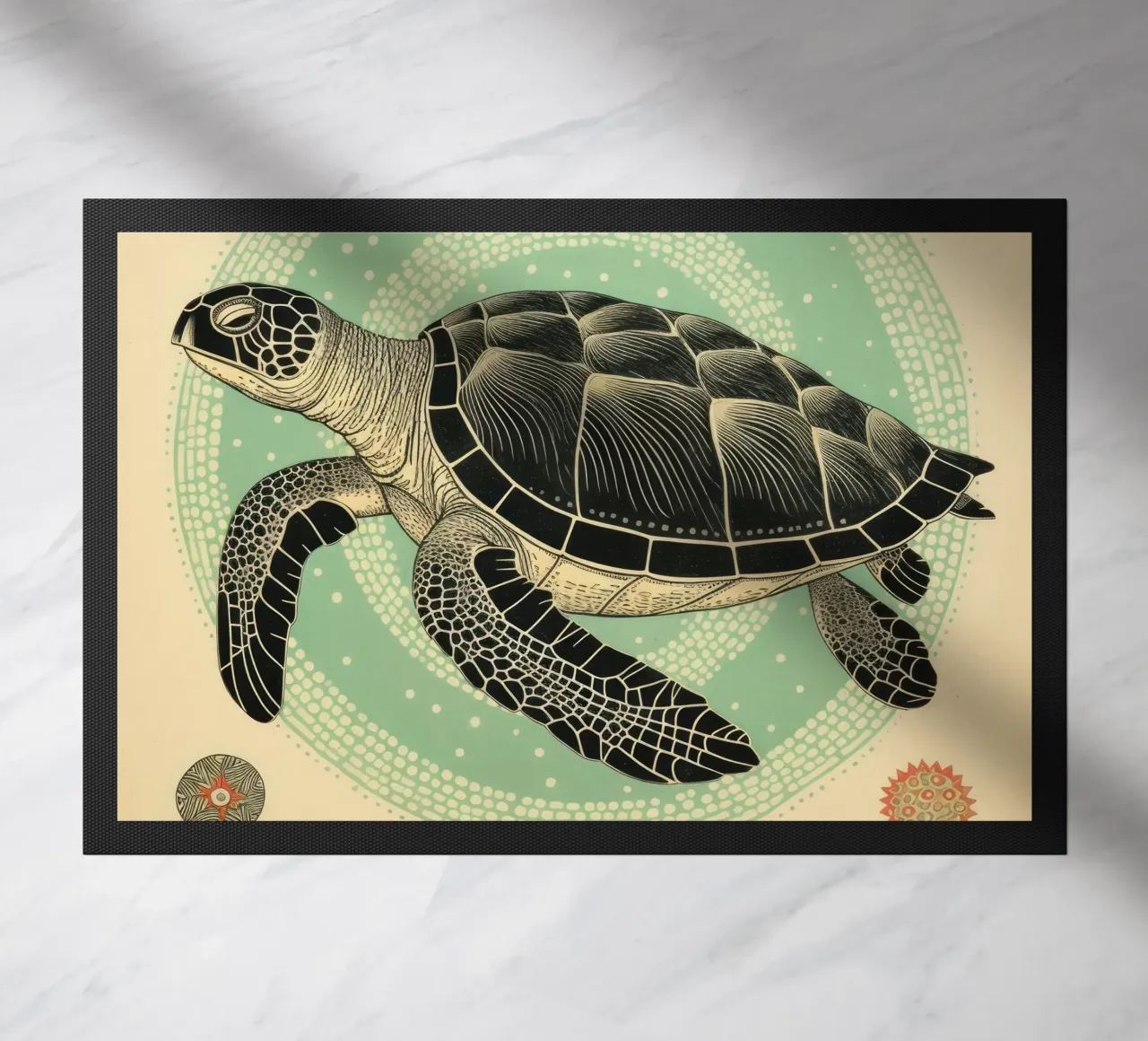 Green Turtle doormat by Minimal Animal Art