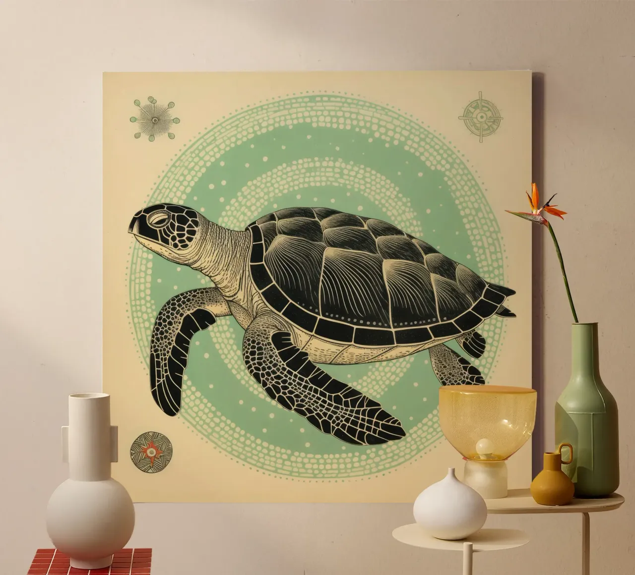 Green Turtle 3 canvas by Minimal Animal Art