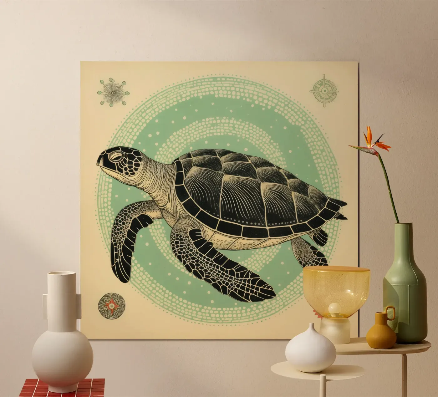 Groene schildpad poster van Minimal Animal Art
