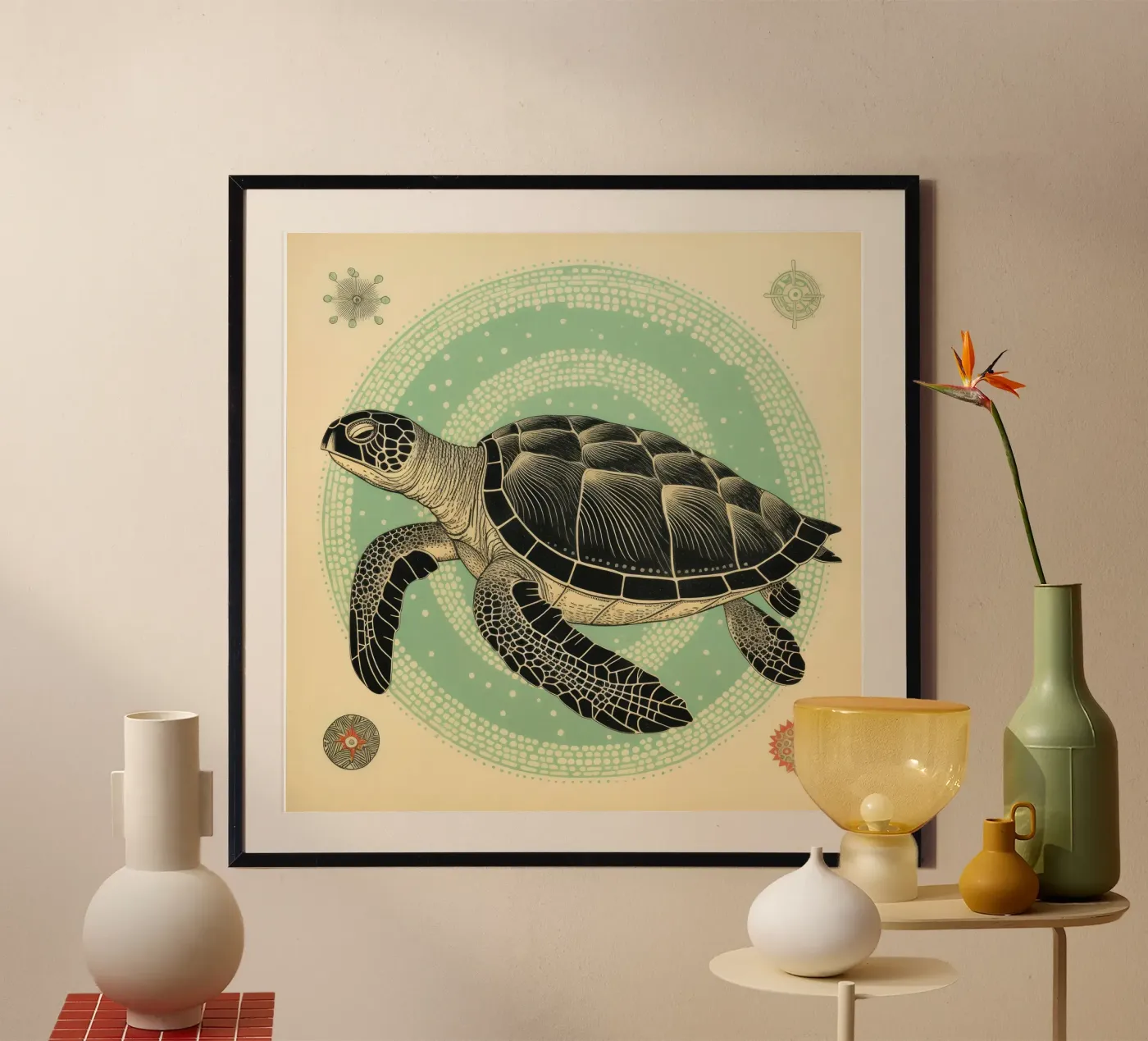 Groene schildpad poster van Minimal Animal Art