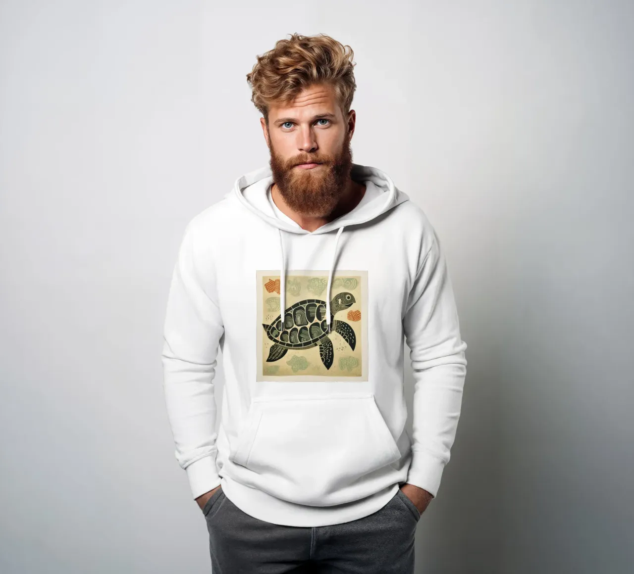 Tartaruga verde 4 felpa con cappuccio da Minimal Animal Art