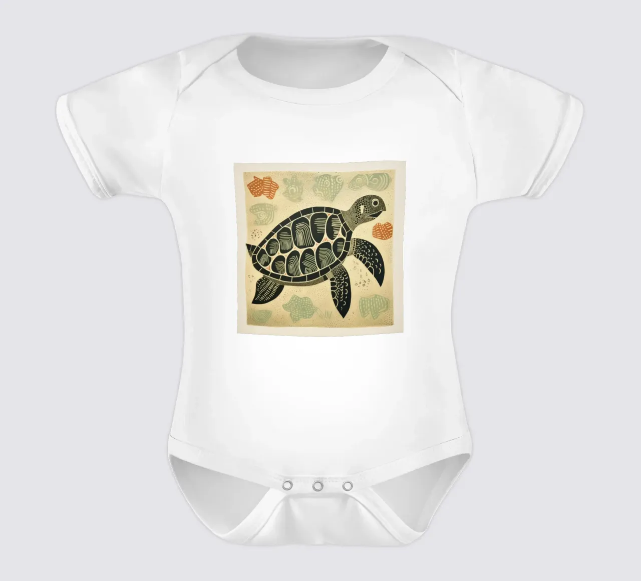 Green Turtle 4 short-sleeve baby romper by Minimal Animal Art