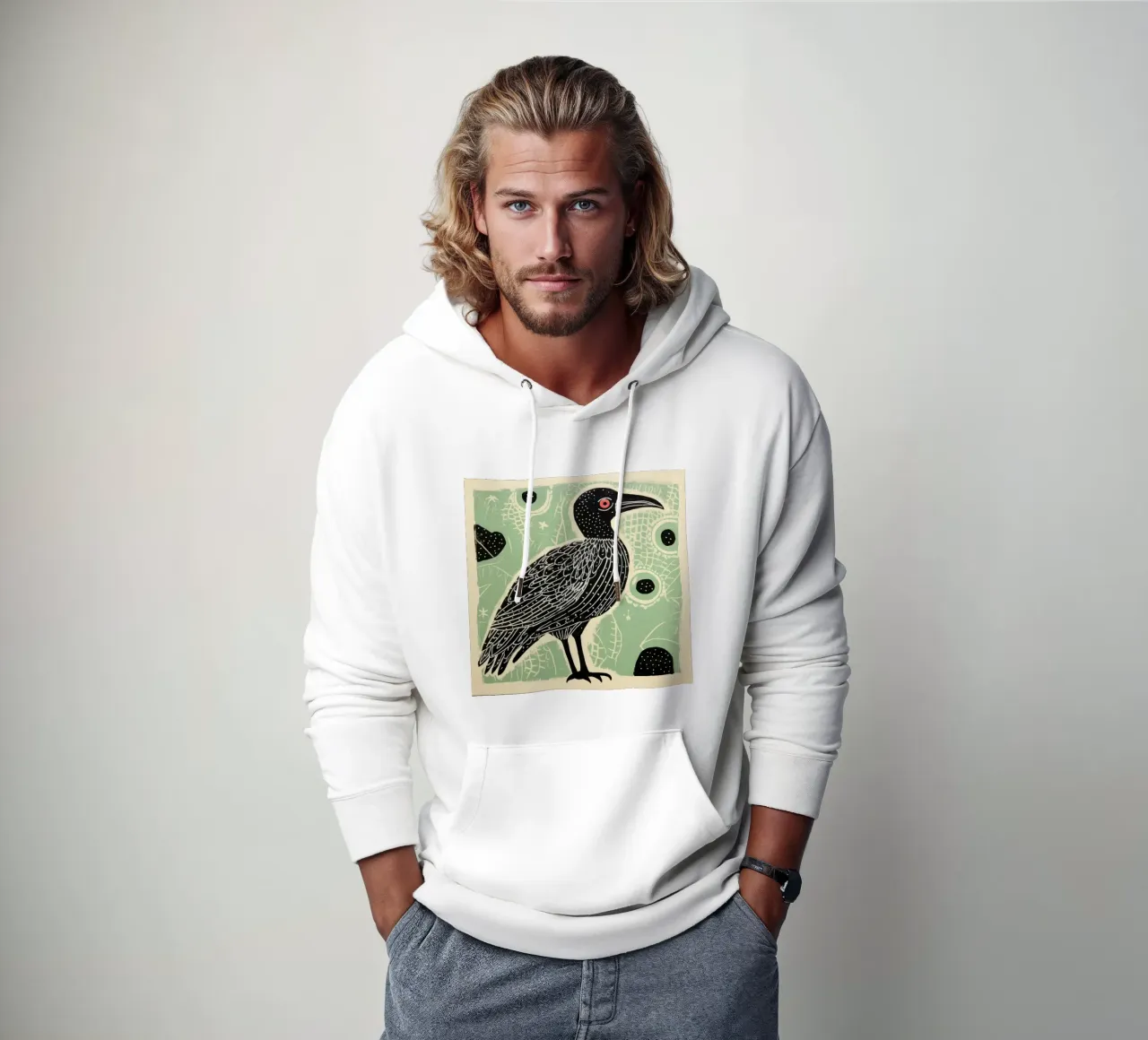 Avvoltoio verde 1 felpa con cappuccio da Minimal Animal Art