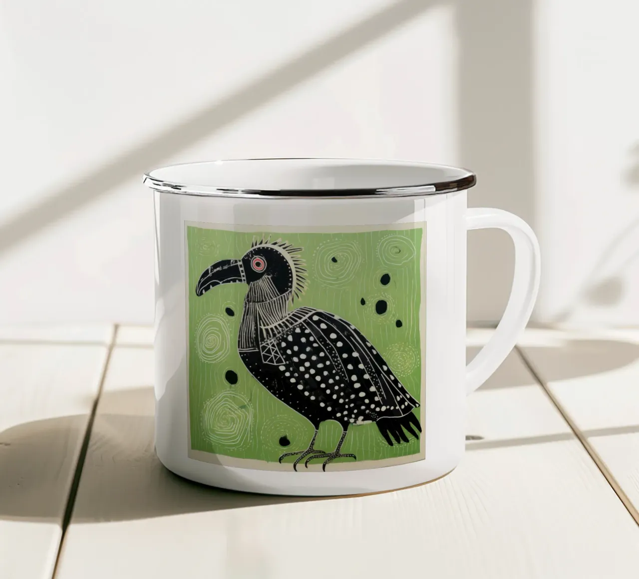 Avvoltoio verde 2 tazza in smalto da Minimal Animal Art
