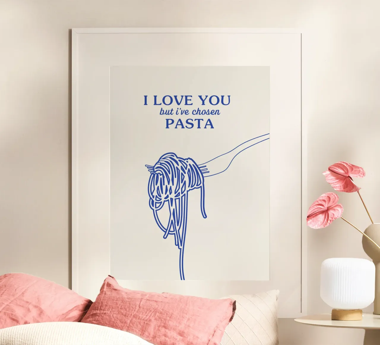 I Love You, But I've Chosen Pasta - Spaghetti Art poster con telaio in plastica da Peaches Art Prints