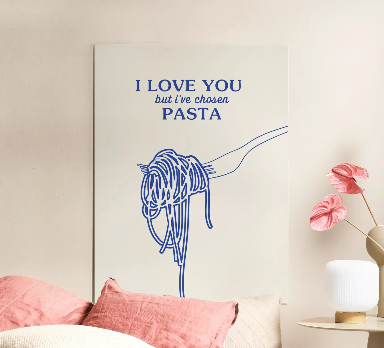 I Love You, But I've Chosen Pasta - Spaghetti Art poster con telaio in plastica da Peaches Art Prints