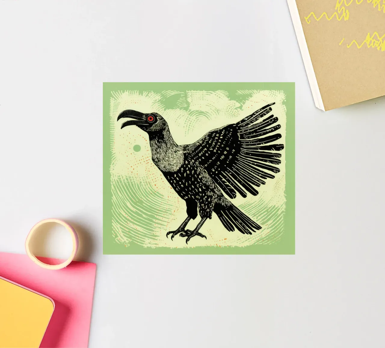 Vautour vert 4 autocollant de Minimal Animal Art