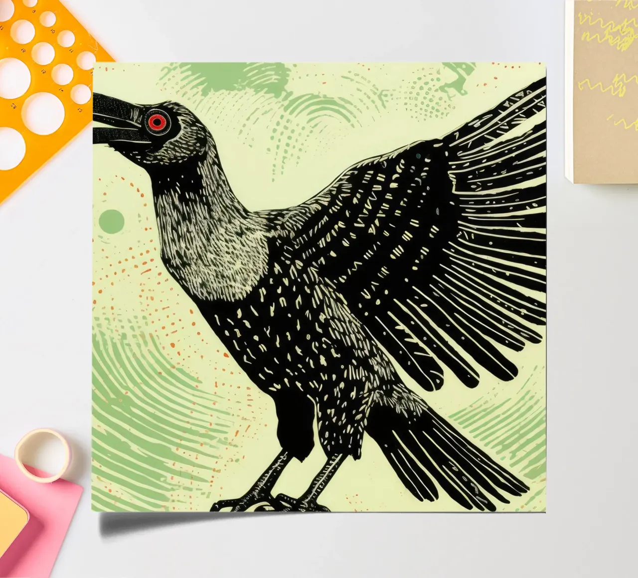 Vautour vert 4 planche autocollant de Minimal Animal Art