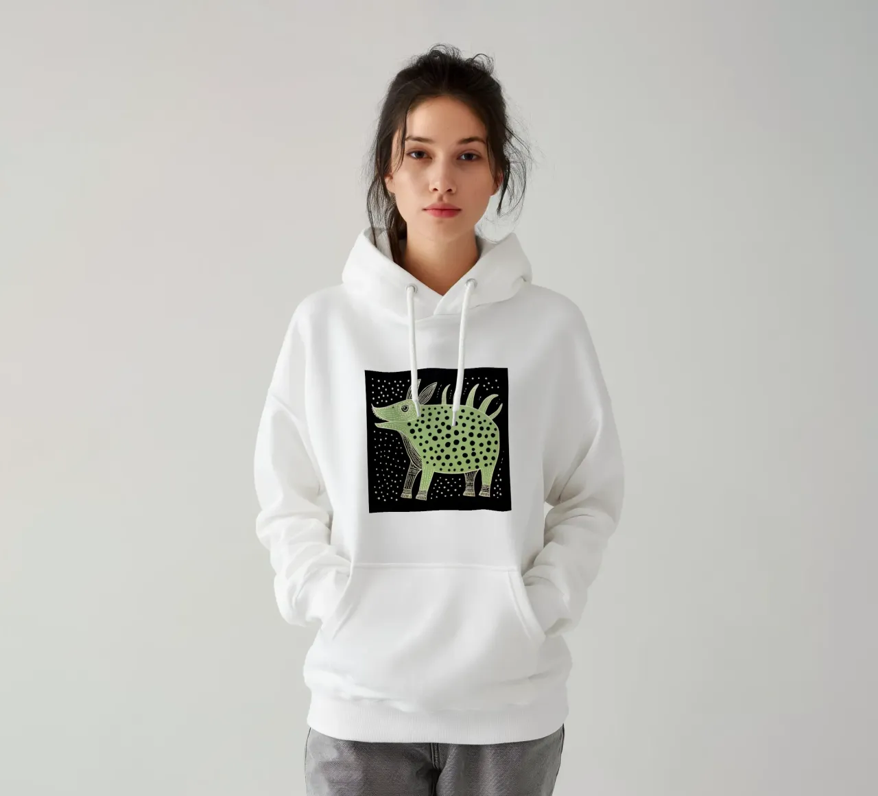 Facocero verde 1 felpa con cappuccio da Minimal Animal Art