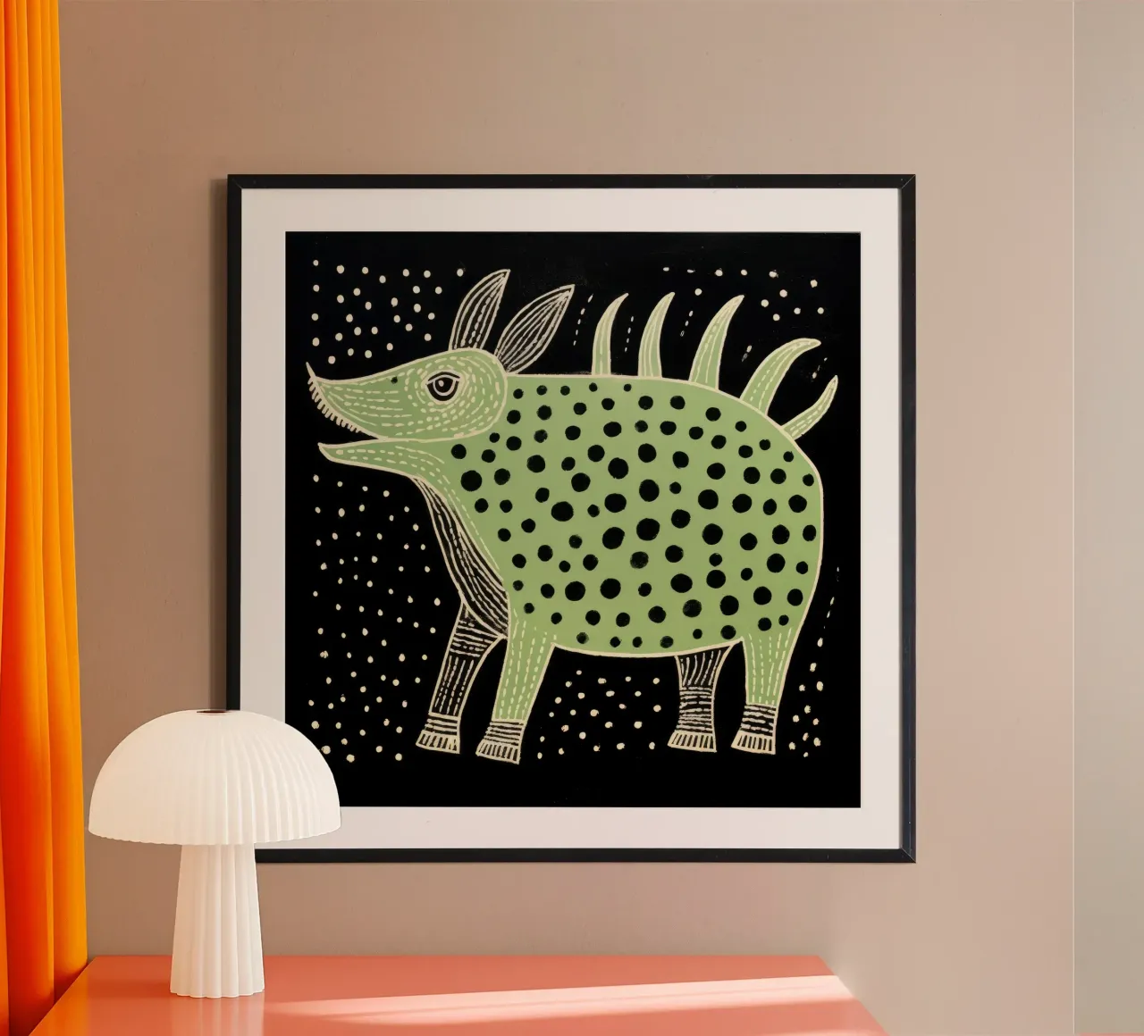 Facocero verde 1 poster con telaio in plastica da Minimal Animal Art