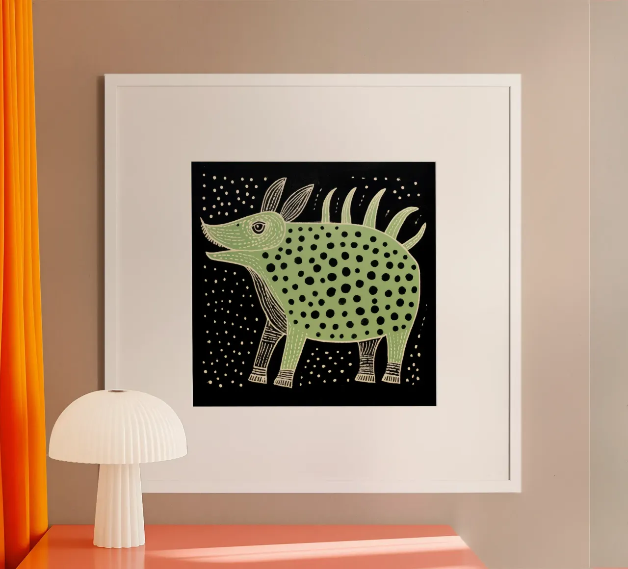 Facocero verde 1 poster con telaio in plastica da Minimal Animal Art
