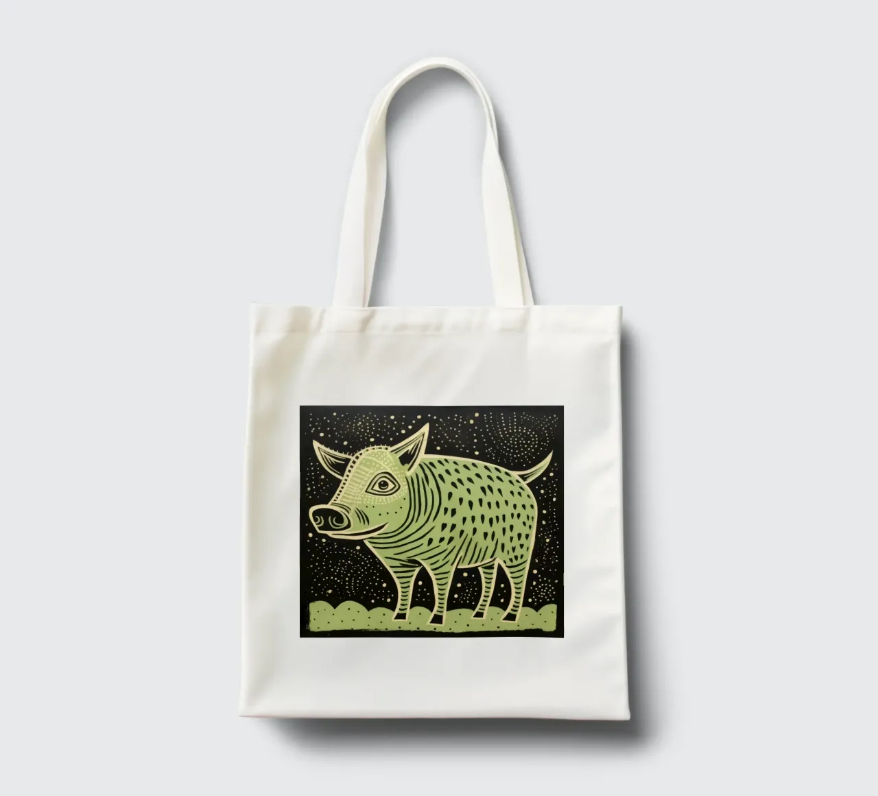 Green Warthog 3 tote bag by Minimal Animal Art