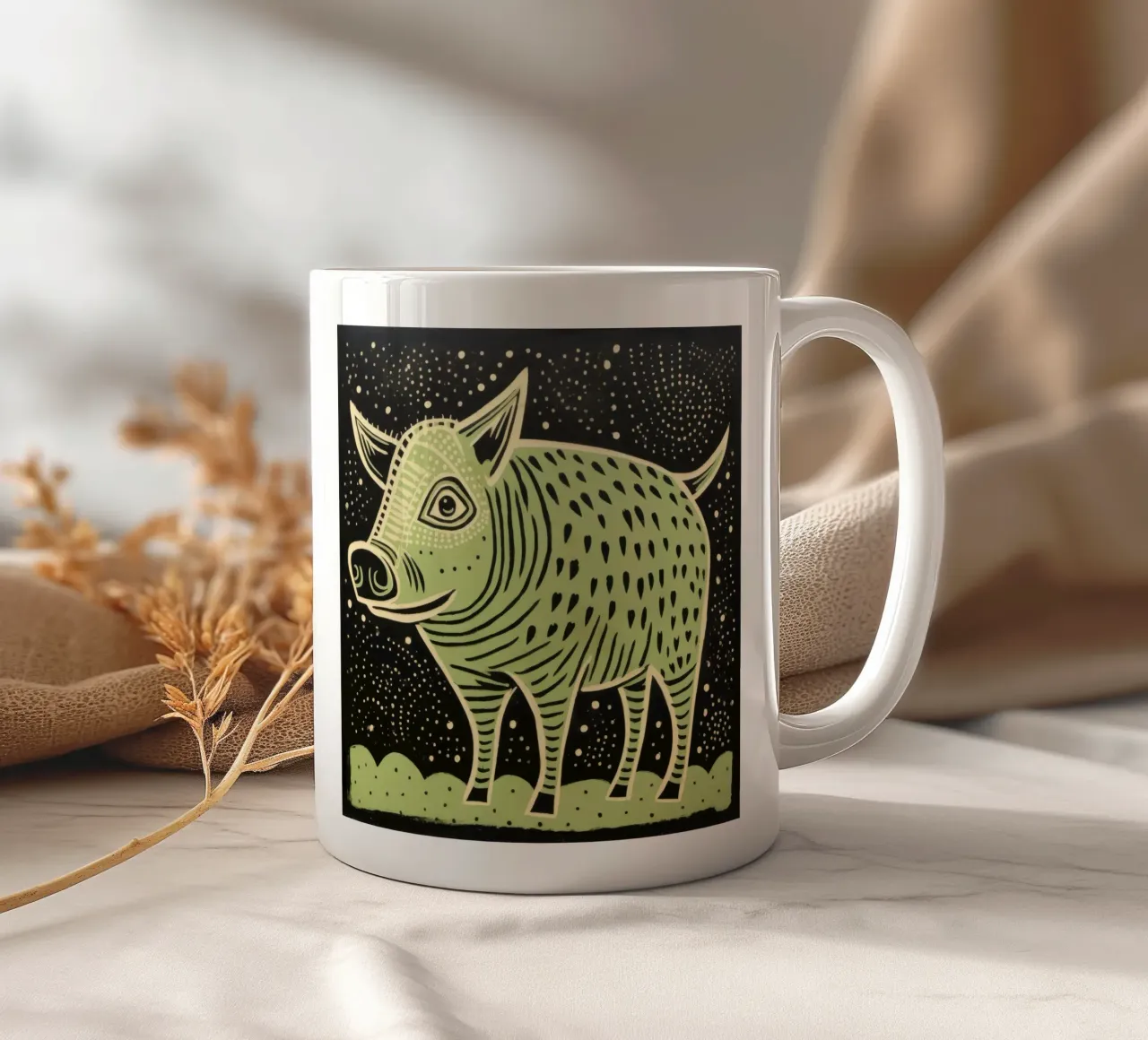 Facocero verde 3 tazza in ceramica da Minimal Animal Art