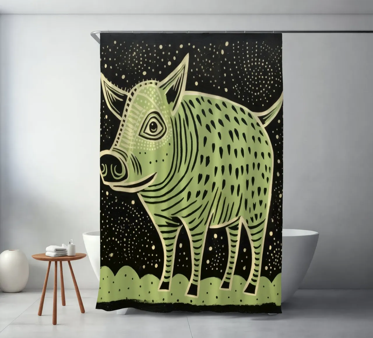 Green Warthog 3 douchegordijn van Minimal Animal Art