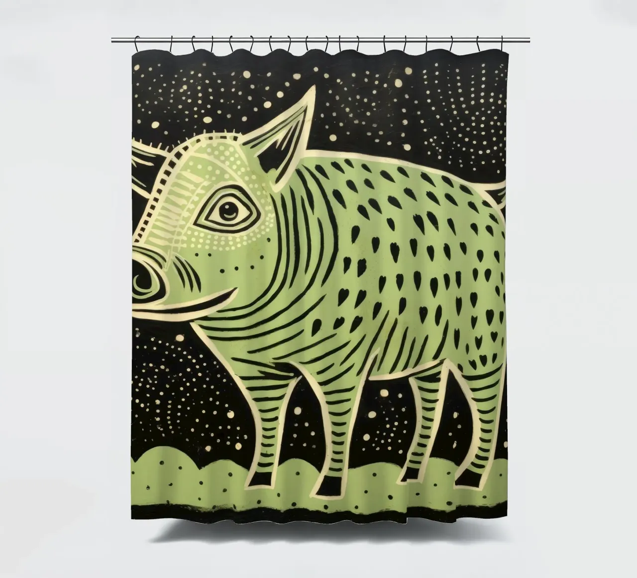 Green Warthog 3 douchegordijn van Minimal Animal Art