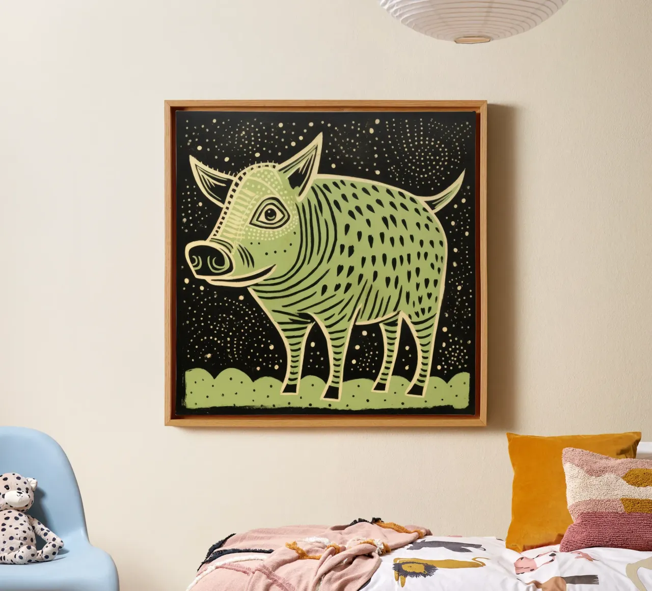 Green Warthog 3 canvas met Baklijst van Minimal Animal Art