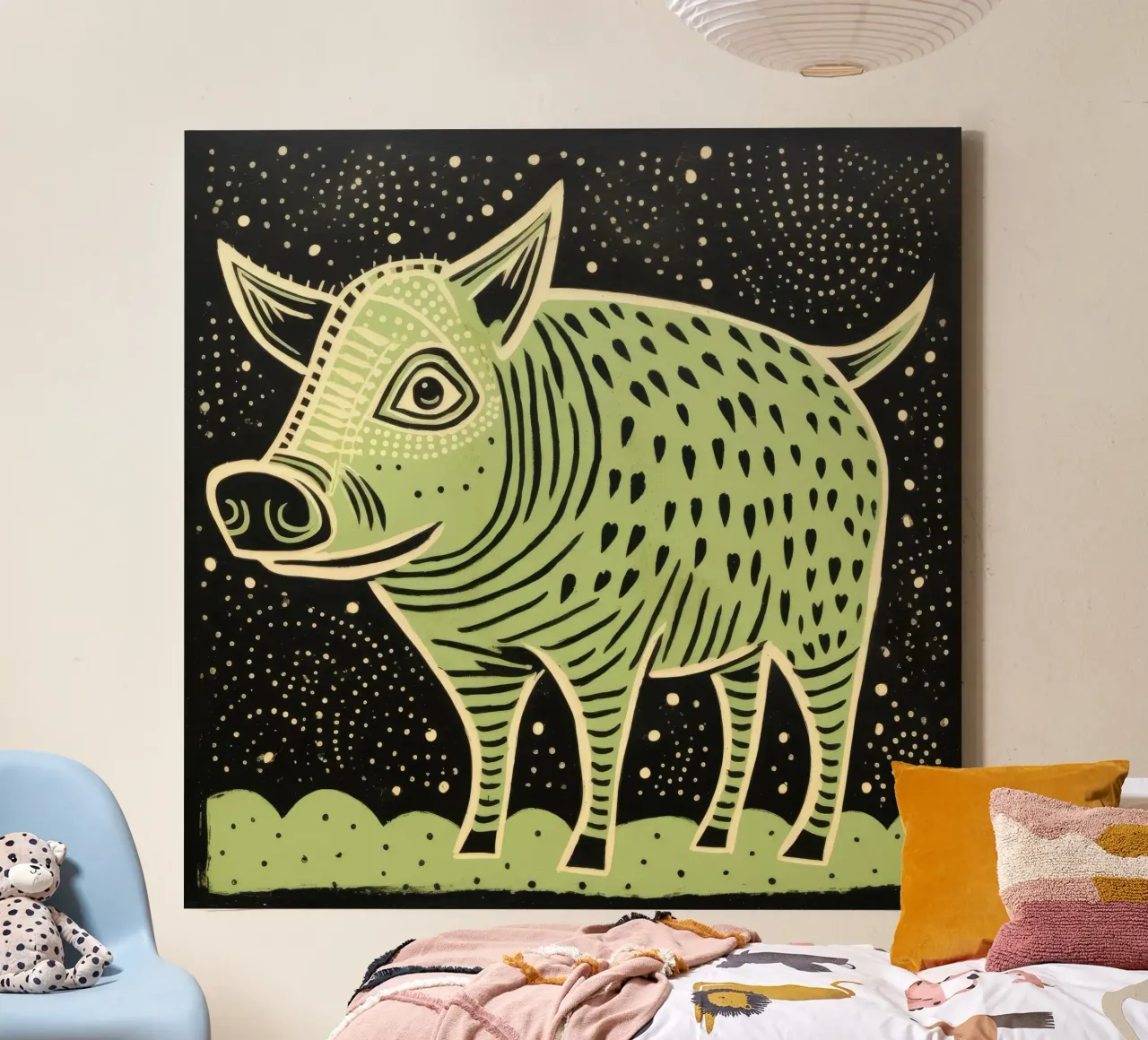 Green Warthog 3 canvas met Baklijst van Minimal Animal Art