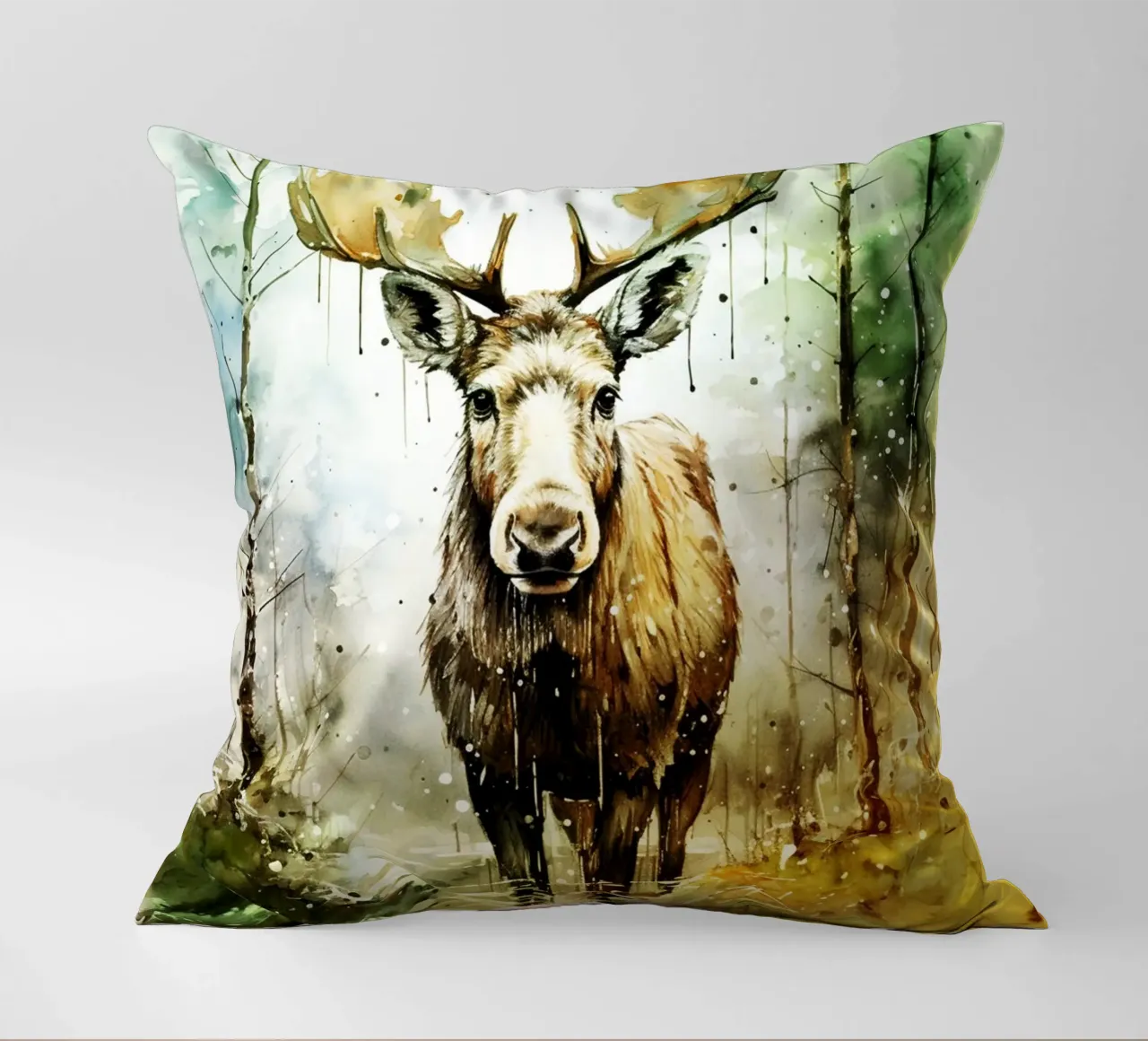 Alce nella foresta - acquerello d'arte cuscino da kaiyaraiya