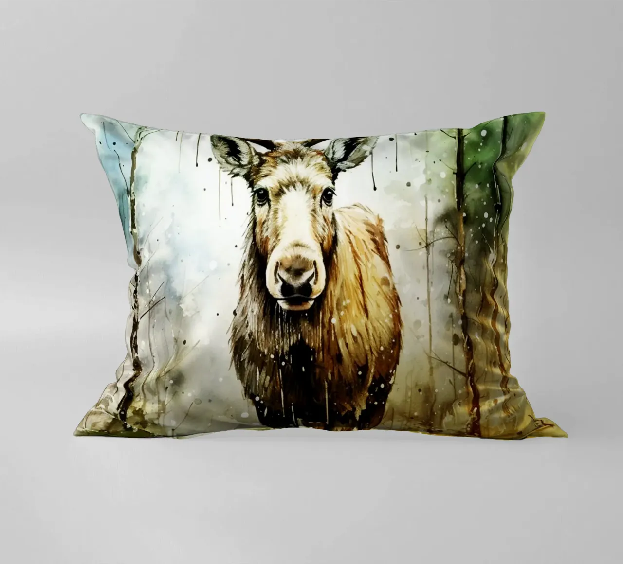 Alce nella foresta - acquerello d'arte cuscino da kaiyaraiya