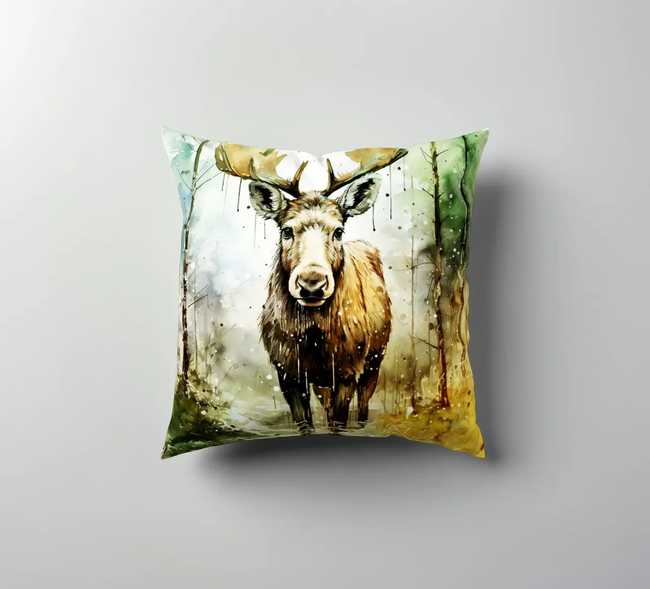 Alce nella foresta - acquerello d'arte cuscino da kaiyaraiya