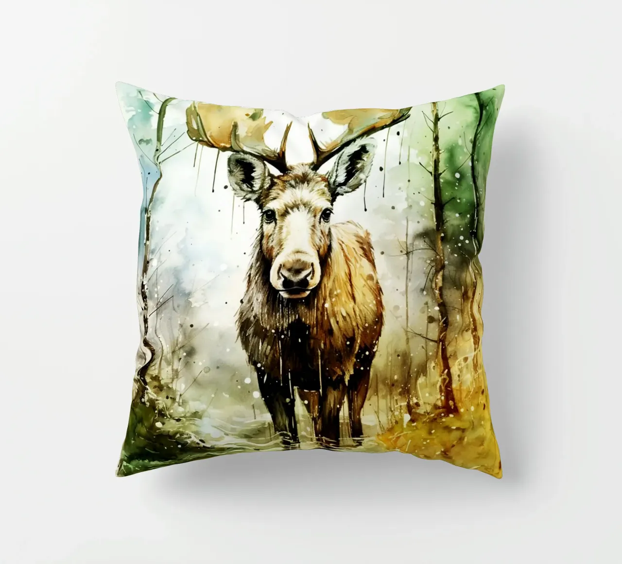 Alce nella foresta - acquerello d'arte cuscino da kaiyaraiya