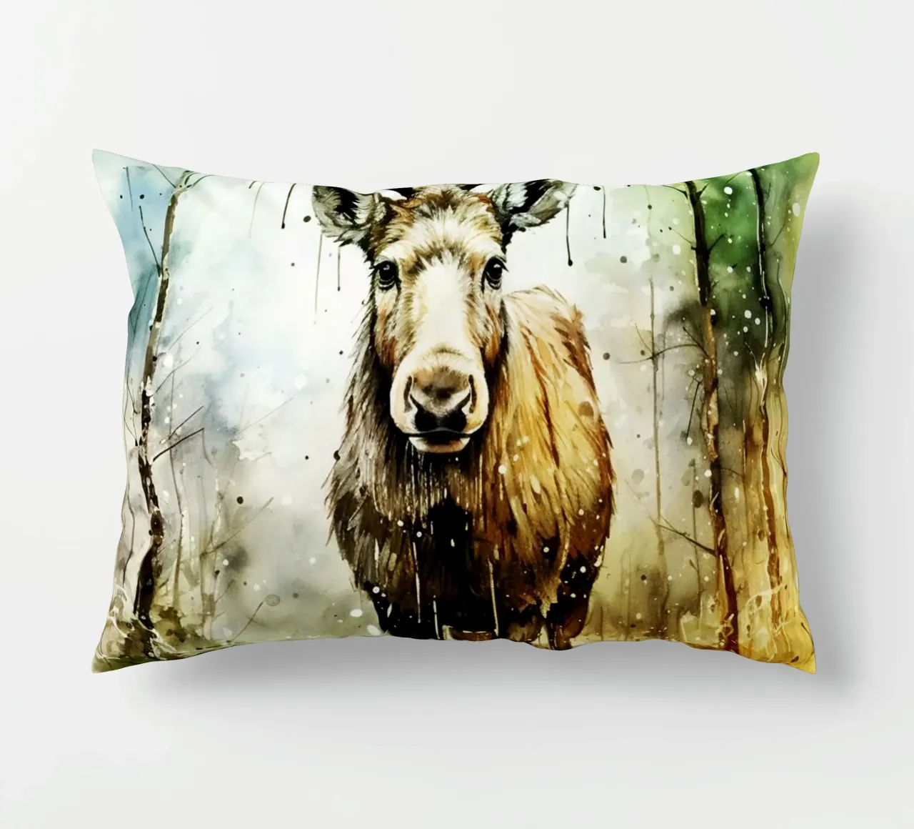 Alce nella foresta - acquerello d'arte cuscino da kaiyaraiya