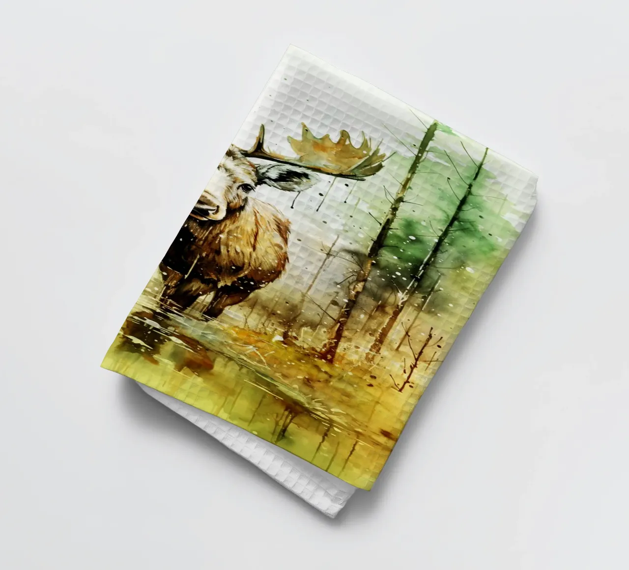 Aquarelle de l'élan dans la forêt torchon de kaiyaraiya