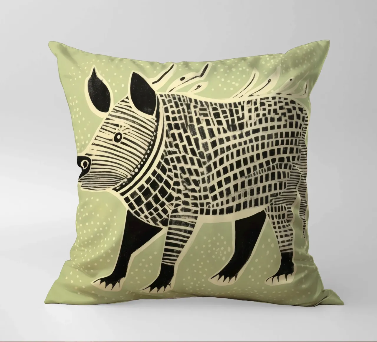 Green Warthog 4 decorative cushion by Minimal Animal Art