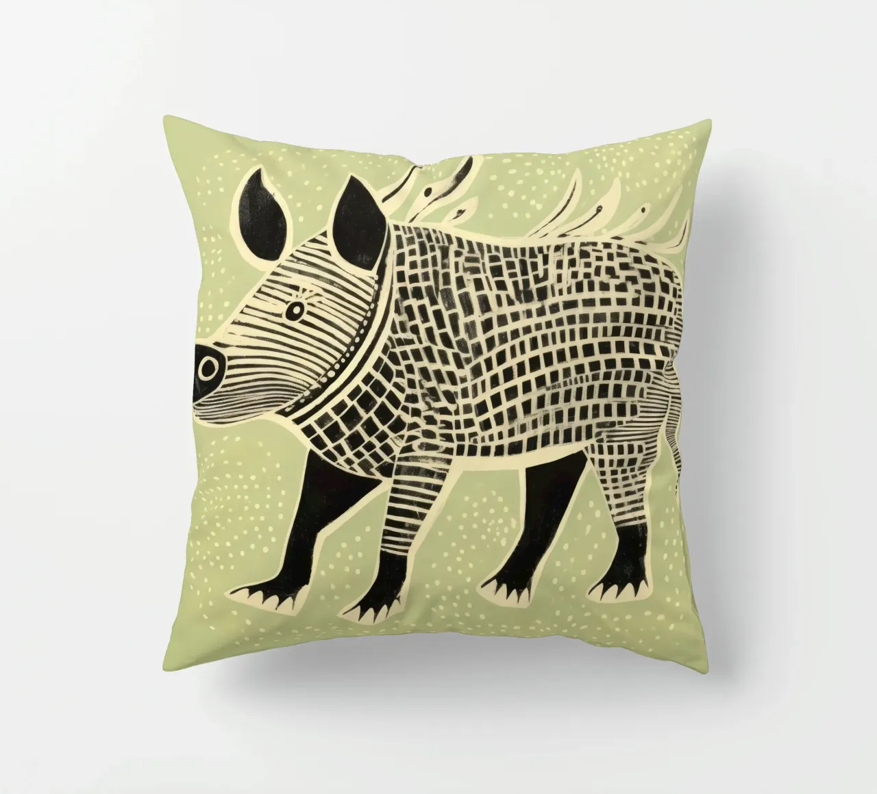 Green Warthog 4 decorative cushion by Minimal Animal Art