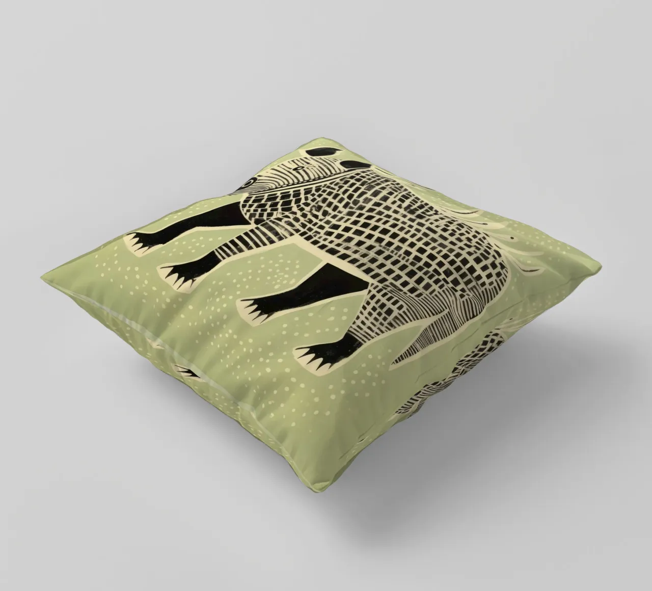 Green Warthog 4 decorative cushion by Minimal Animal Art
