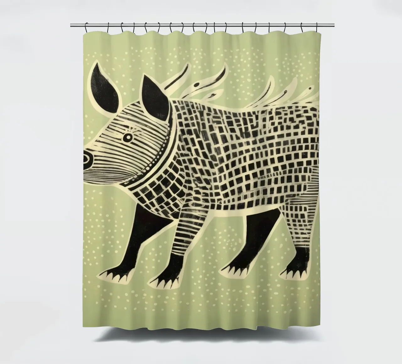 Green Warthog 4 shower curtain by Minimal Animal Art