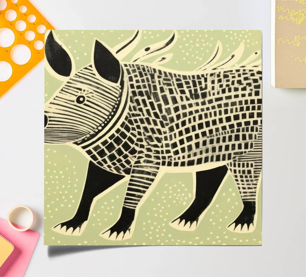 Grünes Warzenschwein 4 Stickerbogen von Minimal Animal Art