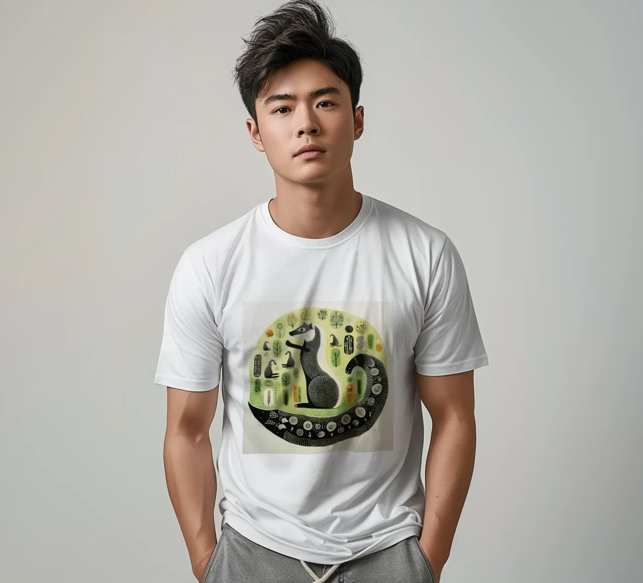 Donnola verde 1 t-shirt da Minimal Animal Art