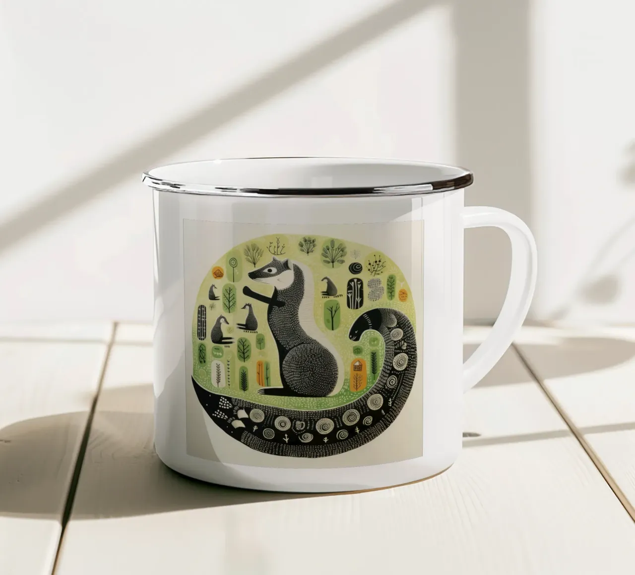 Groene wezel 1 emaille mok van Minimal Animal Art