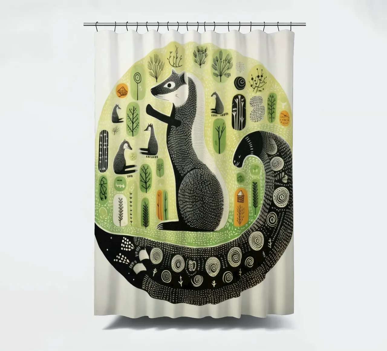 Green Weasel 1 shower curtain by Minimal Animal Art