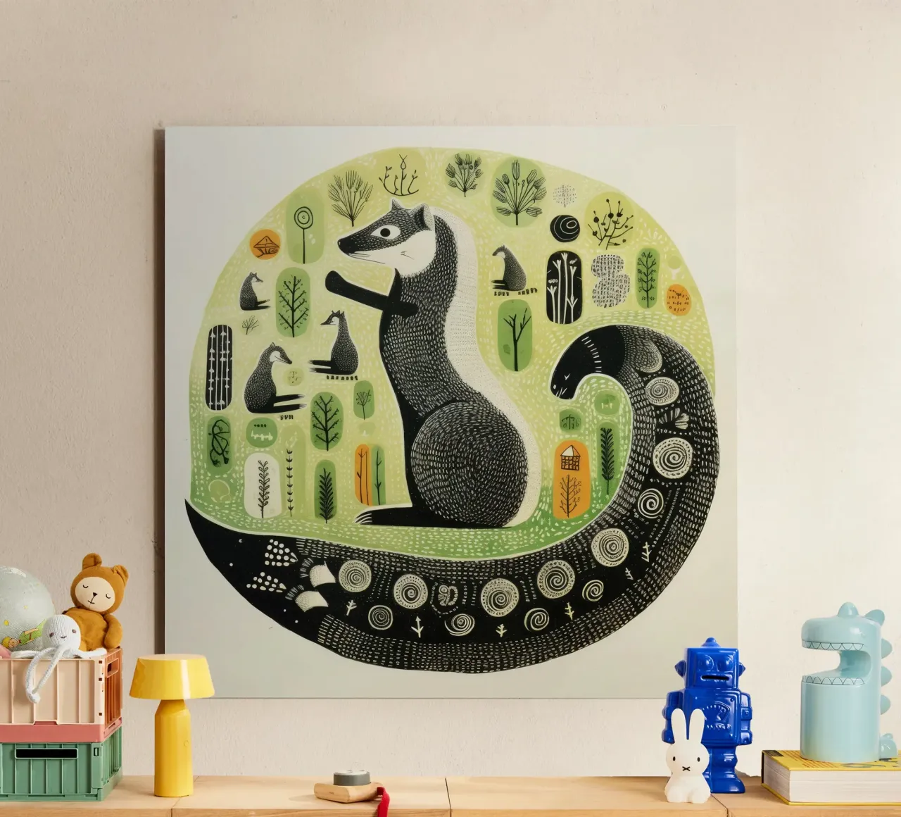 Donnola verde 1 alluminio dibond da Minimal Animal Art
