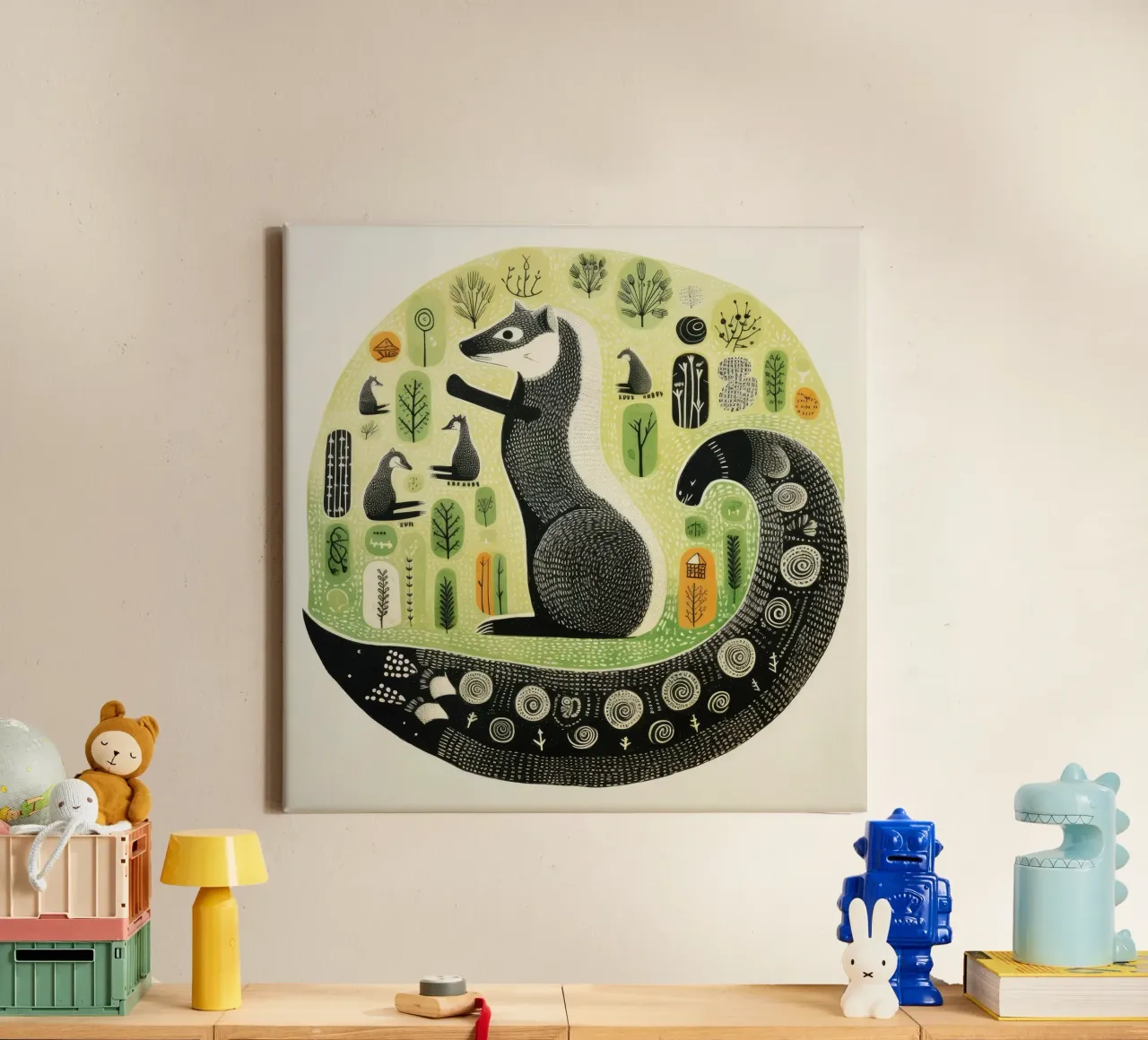 Green Weasel 1 canvas by Minimal Animal Art