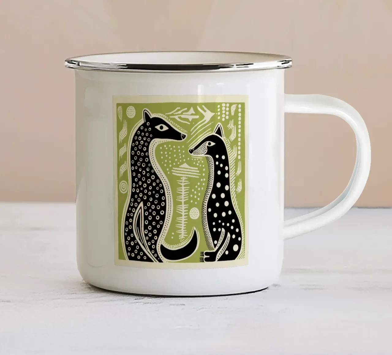 Donnola verde 2 tazza in smalto da Minimal Animal Art