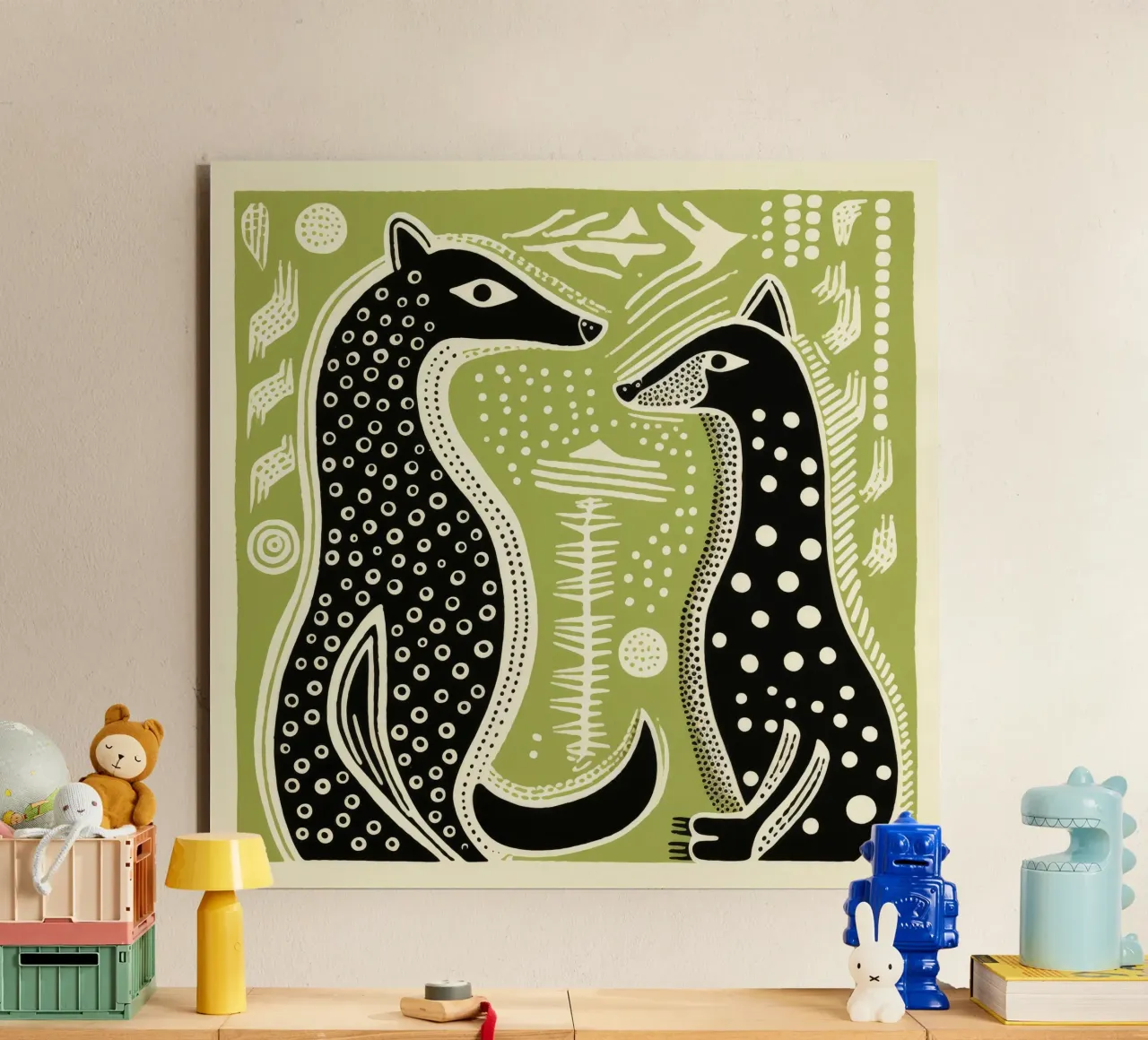 Donnola verde 2 alluminio dibond da Minimal Animal Art